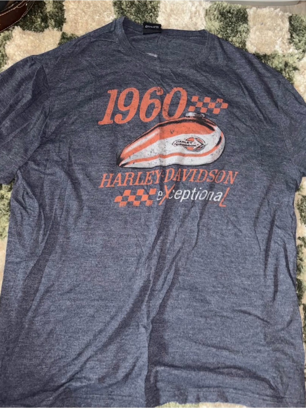 Harley-Davidson Men's Short Sleeve Graphic Tee in Heather Blue with Orange Print